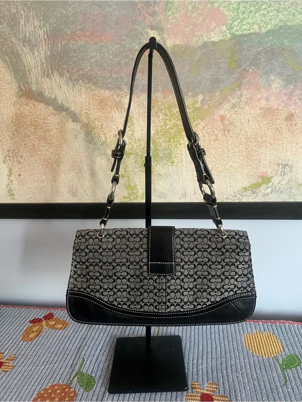 Coach SOHO Vintage 2004 Black and Gray Mini Cs Signature Canvas Shoulder Bag